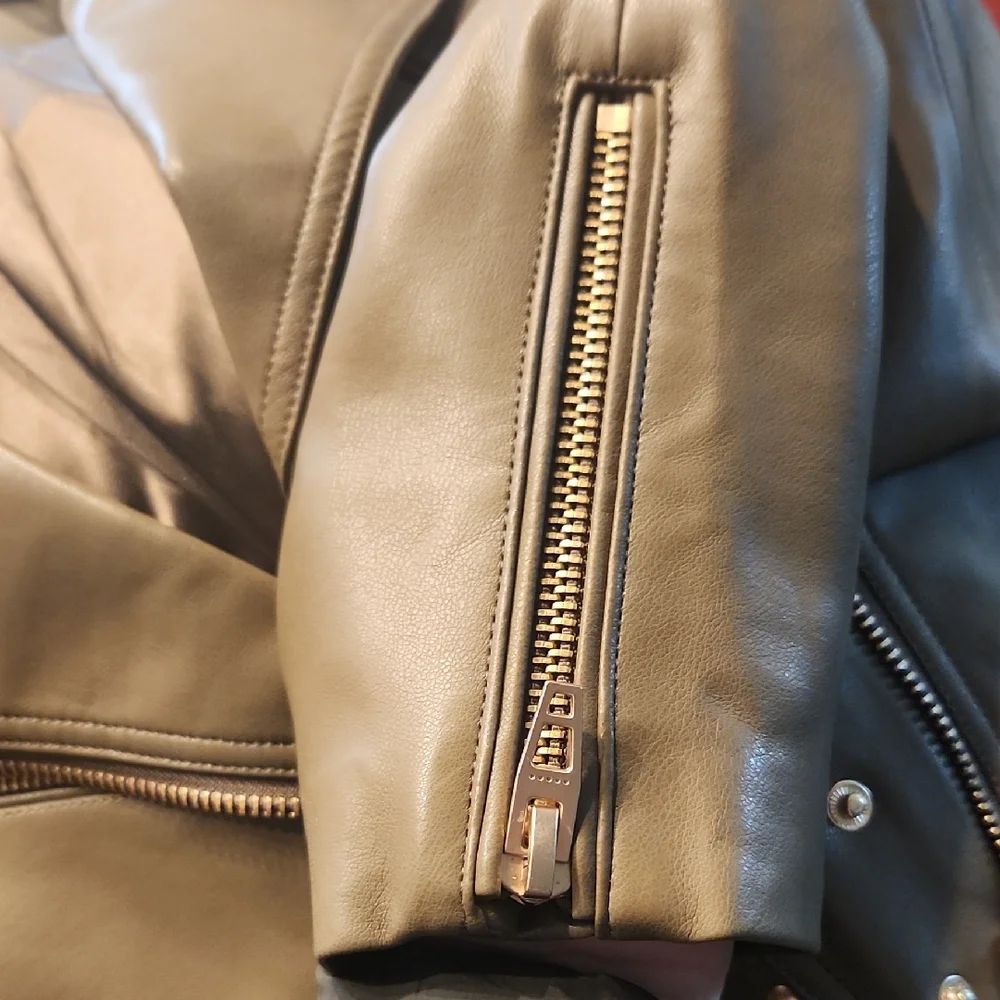 Blank NYC‎ Dark Olive Faux Leather Jacket, Size Large
